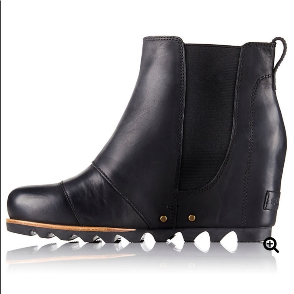 Sorel Lea black leather Joan Of Arctic II Wedge Chelsea waterproof Boot Sz 7